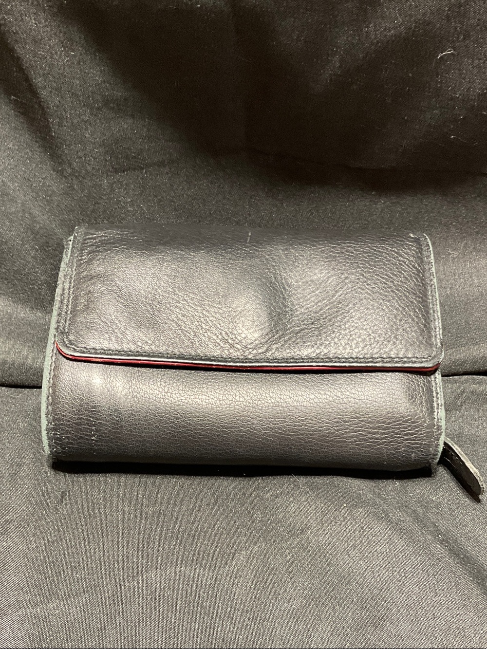 Derek Alexander Ladies Black Leather Fold Wallet with Red Trim